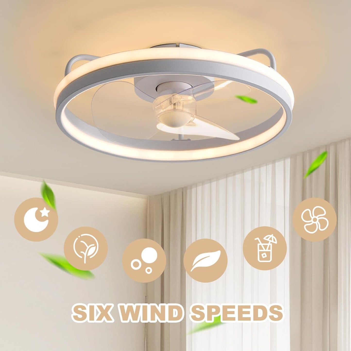 Ventilador de Techo con Iluminación, 50CM 35W Lámpara de Techo con Ventilador LED