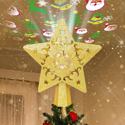 Decoración para árbol de Navidad, Estrella iluminada con Papá Noel Giratorio 3D