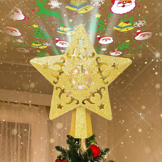 Decoración para árbol de Navidad, Estrella iluminada con Papá Noel Giratorio 3D